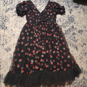 Lirika Matoshi Black Strawberry Midi Dress